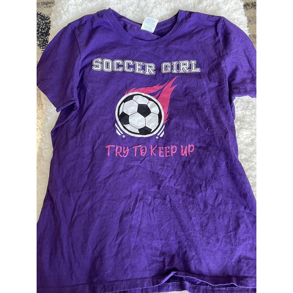 Port ladies (sz. M runs small) purple "soccer girl" tee. Cute, great shape